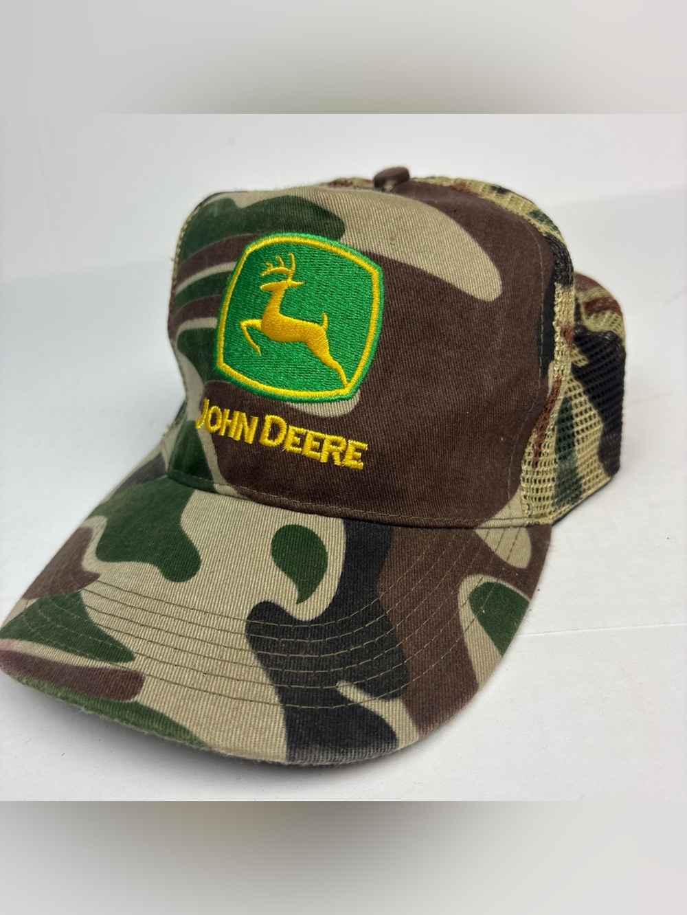 Vintage John Deere Camouflage Hat Woodland Mesh Snapback Patch Adjustable Camo